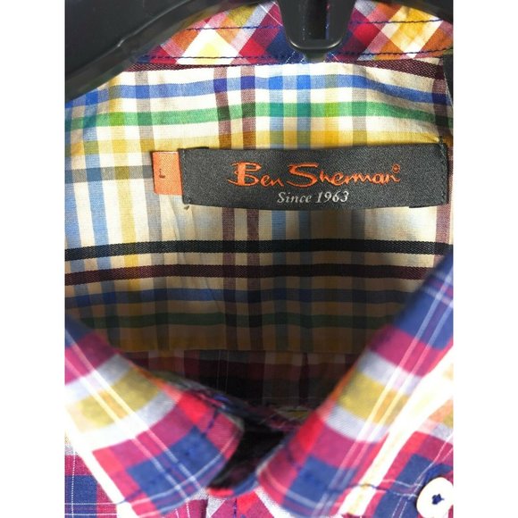 Ben Sherman Men's Large Long Sleeve Button Up Multicolor Casual Cotton Shirt A1 - Picture 2 of 5